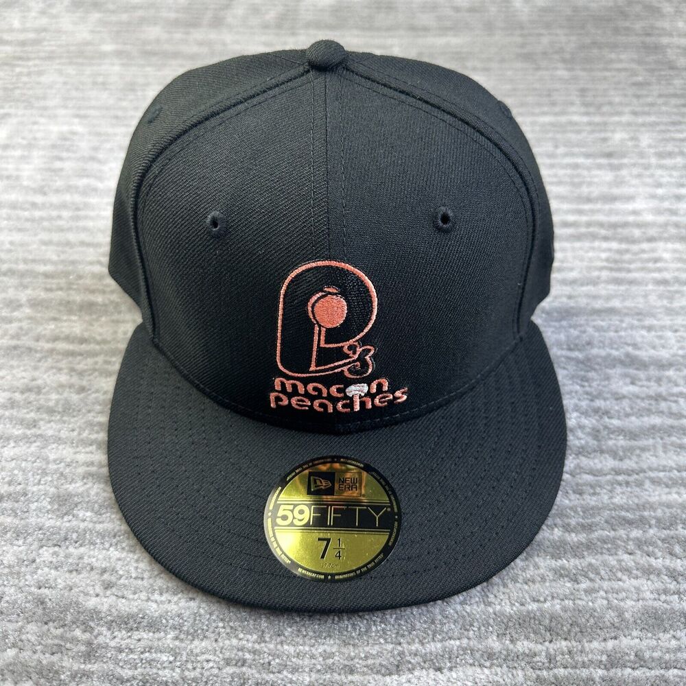 Macon Peaches Hat Cap Mens Fitted 7 1/4 New Era Black MILB Wool